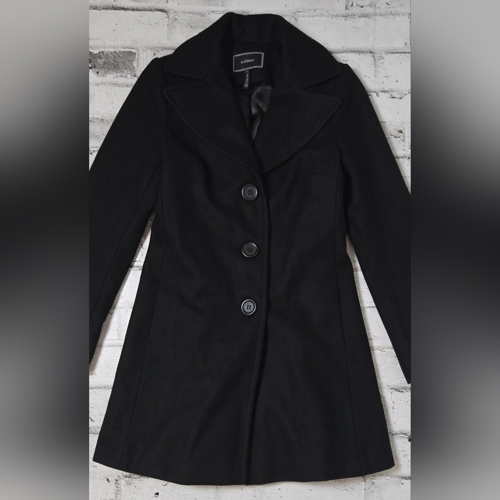 Le Château Woolmark Black Wool Blend Coat – XXS Fitted Long Jacket - Picture 4 of 12